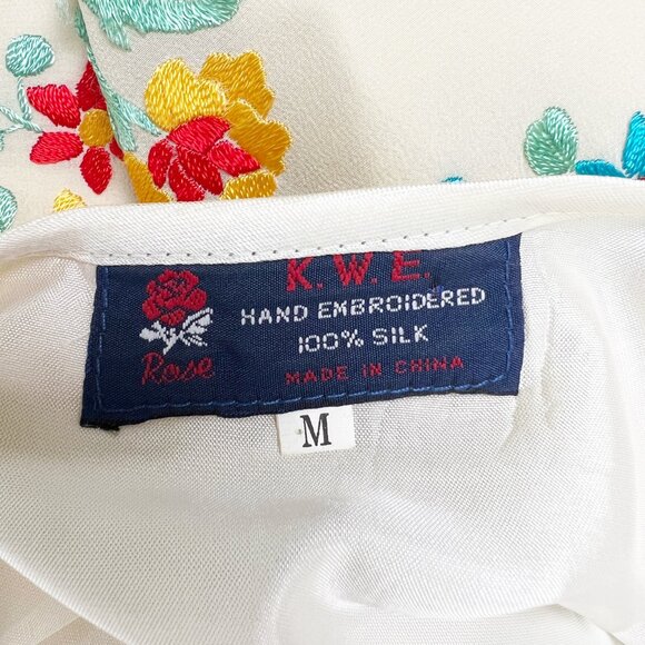 100% Silk Vintage Handmade Embroidered Floral Fringe Tassel Mini Midi Sun Dress - Picture 2 of 7